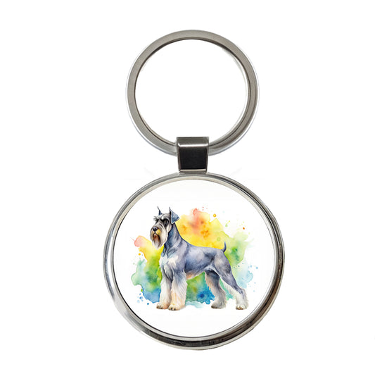 Giant Schnauzer Dog Watercolor Style Round Metal Keychain