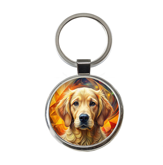 Golden Retriever Dog Abstract Art Round Metal Keychain