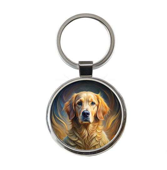 Golden Retriever Dog Abstract Stylized Art Round Metal Keychain