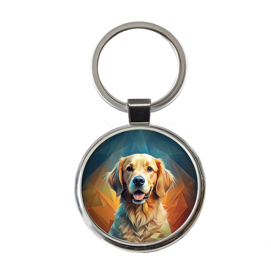 Golden Retriever Dog Contemporary Art Round Metal Keychain