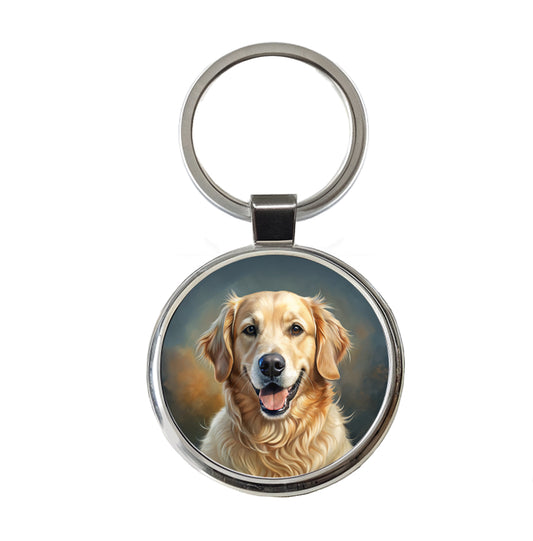 Golden Retriever Dog Illustration Round Metal Keychain