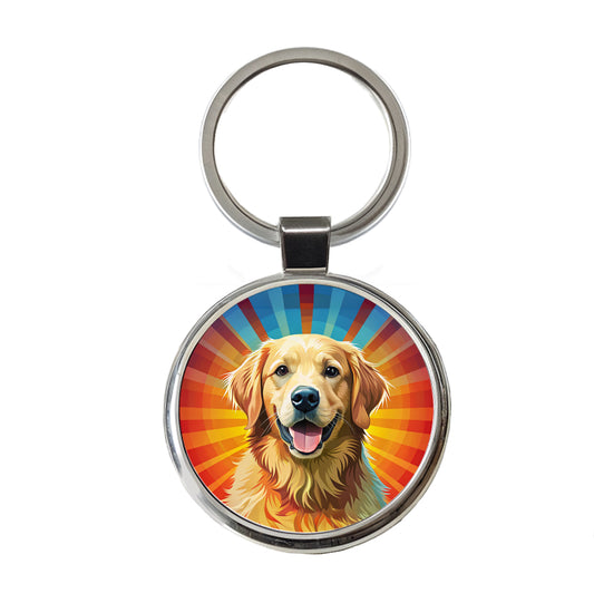 Golden Retriever Dog Pop Art Round Metal Keychain