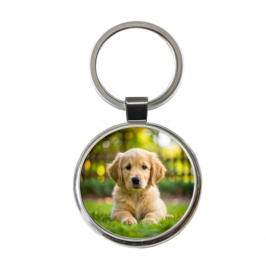 Golden Retriever Dog Puppy Photo Round Metal Keychain