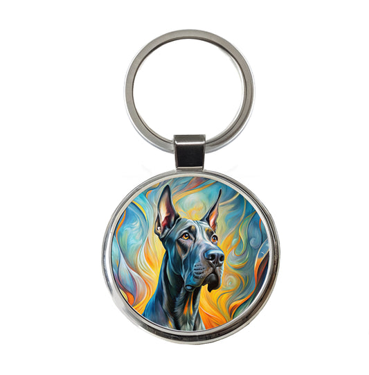 Great Dane Dog Abstract Art Round Metal Keychain