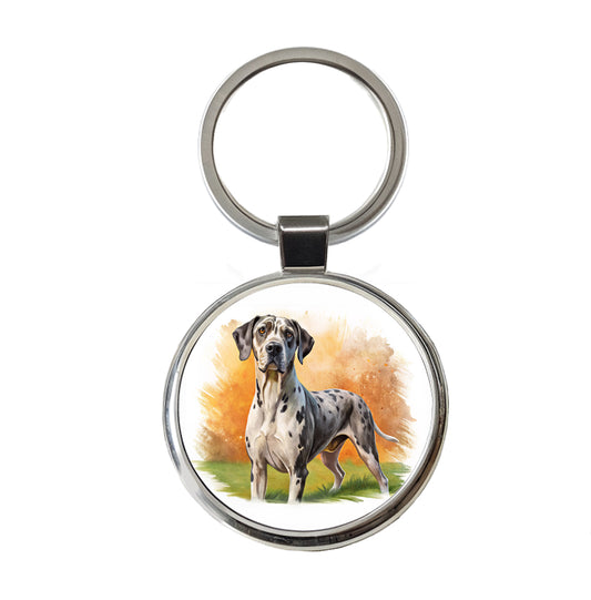 Great Dane Dog Illustration Round Metal Keychain