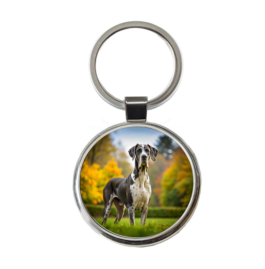 Great Dane Dog Photo Round Metal Keychain
