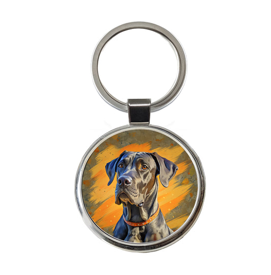 Great Dane Dog Pop Art Round Metal Keychain