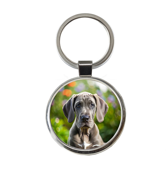 Great Dane Dog Puppy Photo Round Metal Keychain