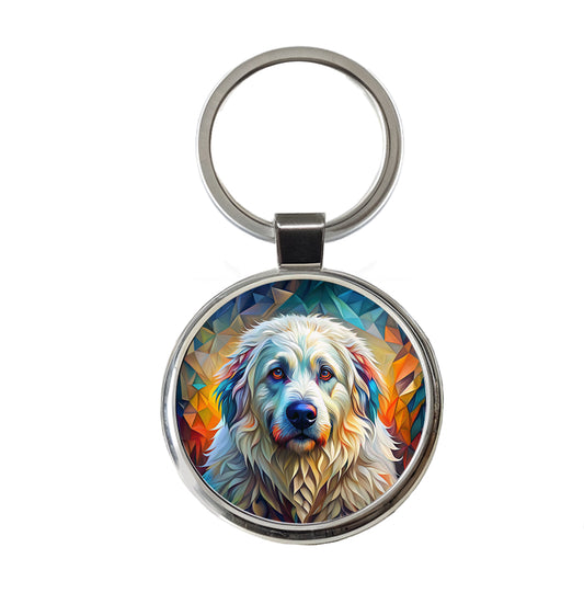 Great Pyrenees Dog Abstract Stylized Art Round Metal Keychain