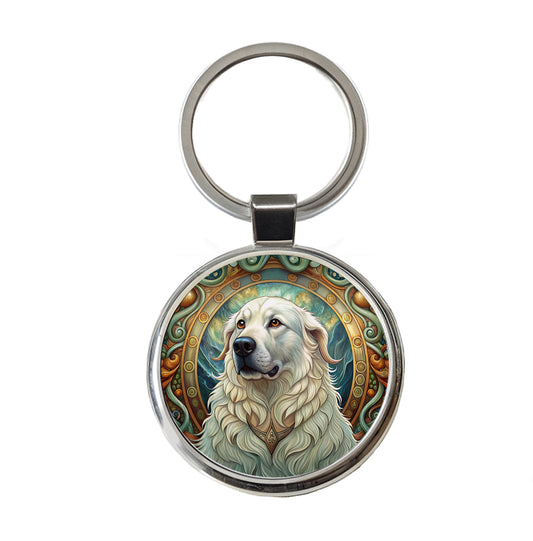 Great Pyrenees Dog Art Nouveau Round Metal Keychain