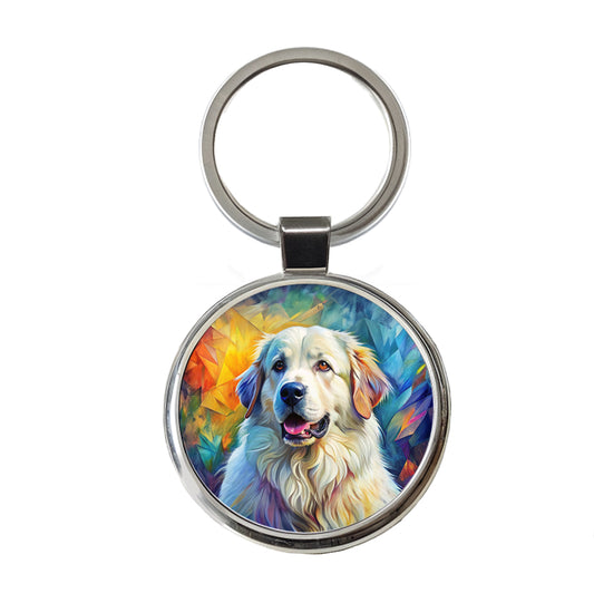 Great Pyrenees Dog Contemporary Art Round Metal Keychain