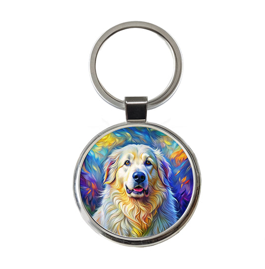 Great Pyrenees Dog Expressionism Art Round Metal Keychain