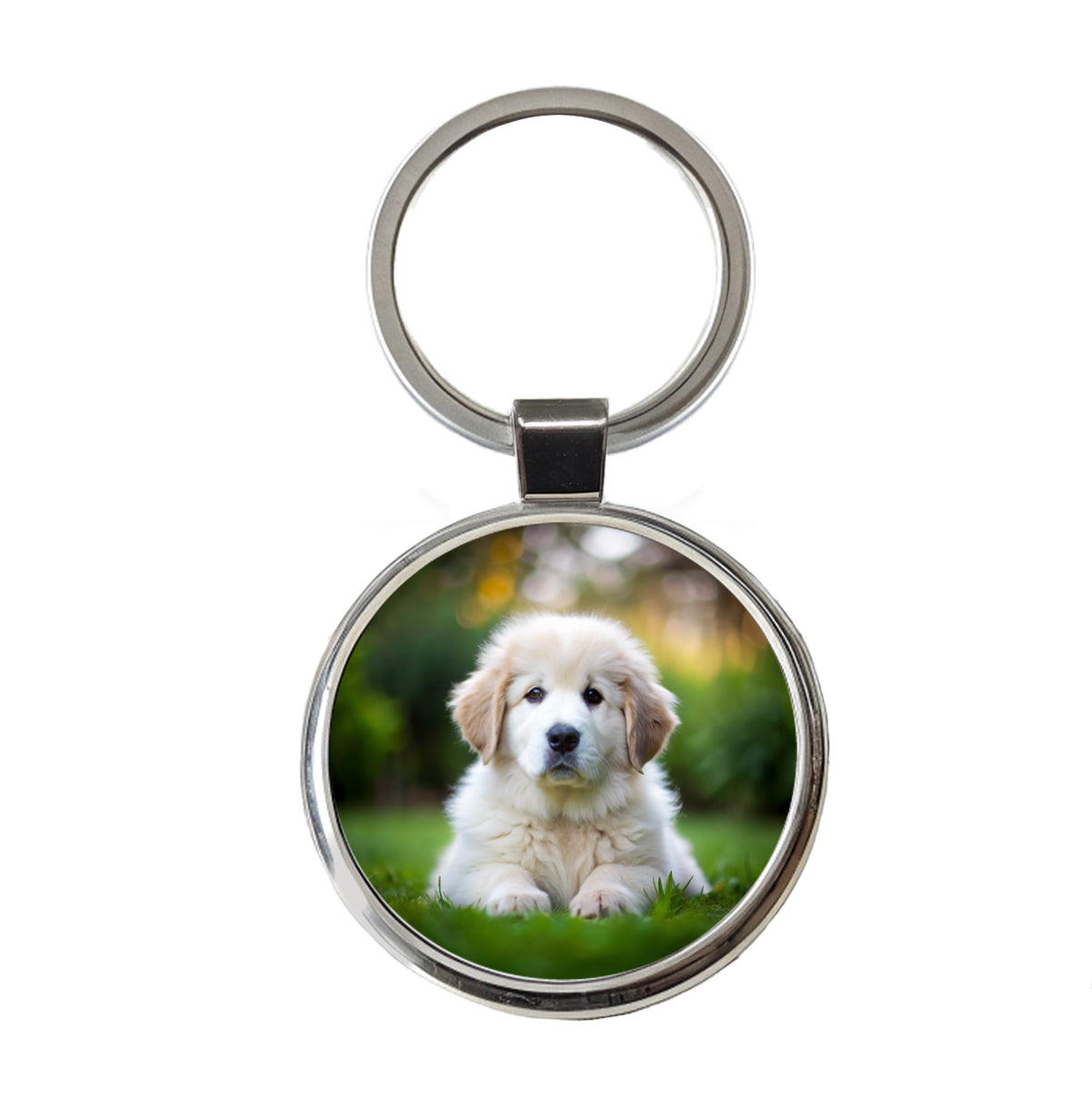 Great Pyrenees Dog Puppy Photo Round Metal Keychain