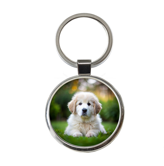 Great Pyrenees Dog Puppy Photo Round Metal Keychain