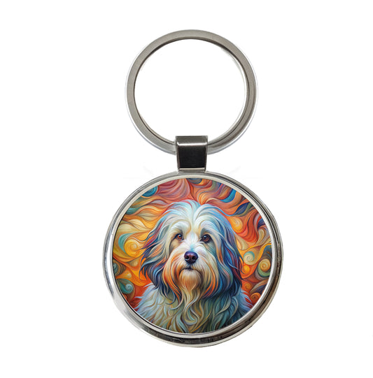 Havanese Dog Abstract Art Round Metal Keychain