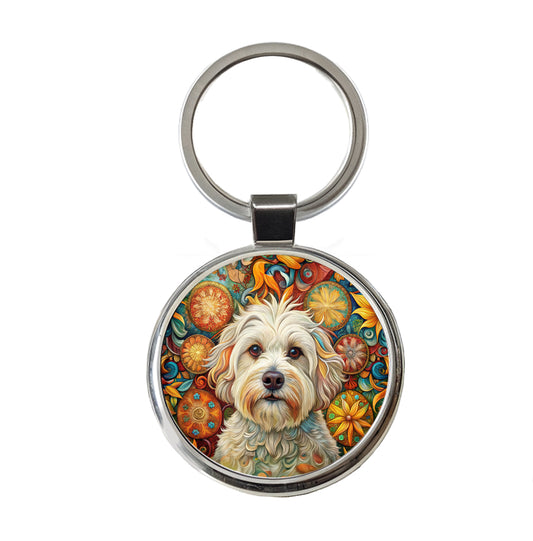 Havanese Dog Bohemian Art Round Metal Keychain
