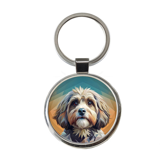 Havanese Dog Contemporary Art Round Metal Keychain