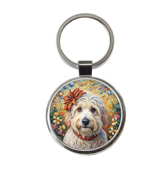 Havanese Dog French Bohemian Art Round Metal Keychain