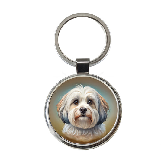 Havanese Dog Illustration Round Metal Keychain