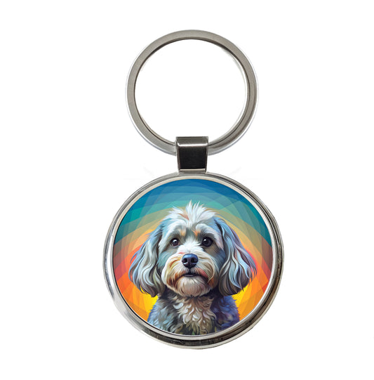 Havanese Dog Pop Art Round Metal Keychain