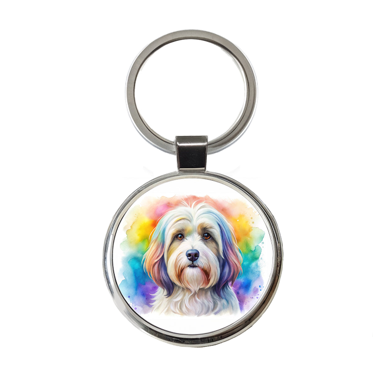 Havanese Dog Watercolor Style Round Metal Keychain