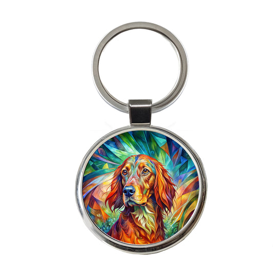 Irish Setter Dog Abstract Art Round Metal Keychain
