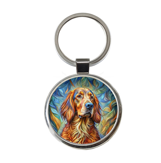Irish Setter Dog Abstract Stylized Art Round Metal Keychain