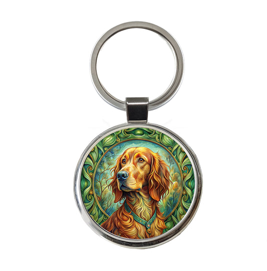 Irish Setter Dog Art Nouveau Round Metal Keychain