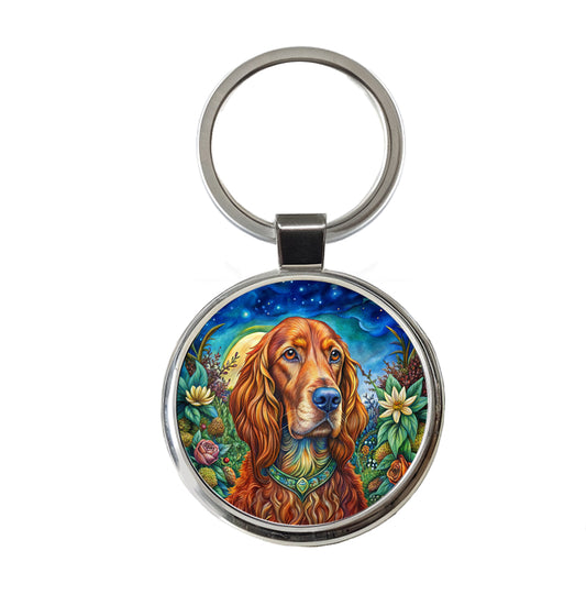 Irish Setter Dog Bohemian Art Round Metal Keychain