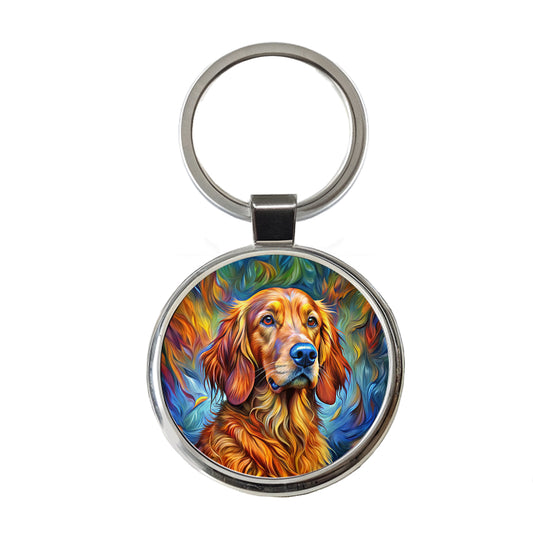 Irish Setter Dog Expressionism Art Round Metal Keychain