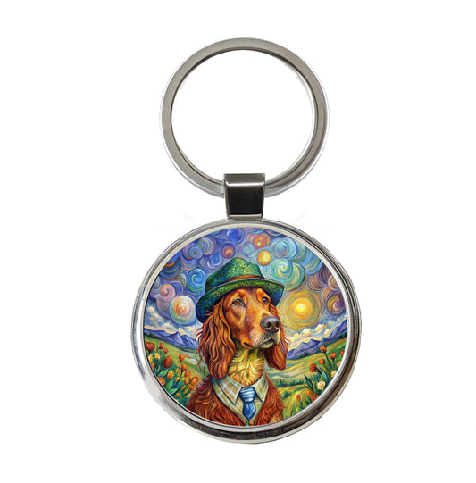 Irish Setter Dog French Bohemian Art Round Metal Keychain