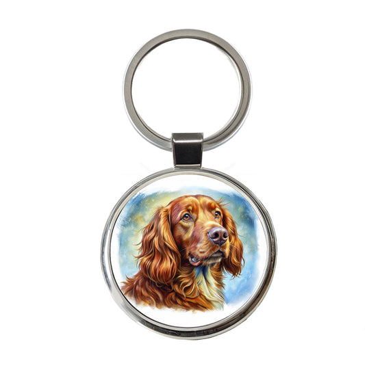 Irish Setter Dog Illustration Round Metal Keychain