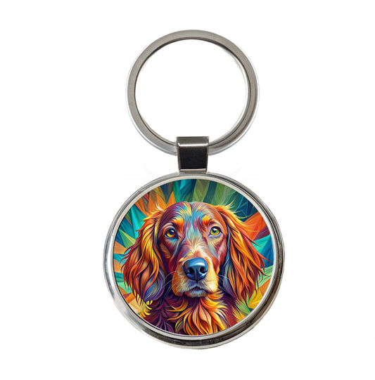 Irish Setter Dog Pop Art Round Metal Keychain