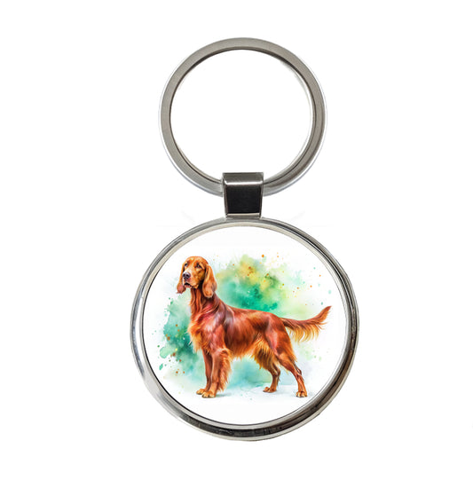 Irish Setter Dog Watercolor Style Round Metal Keychain
