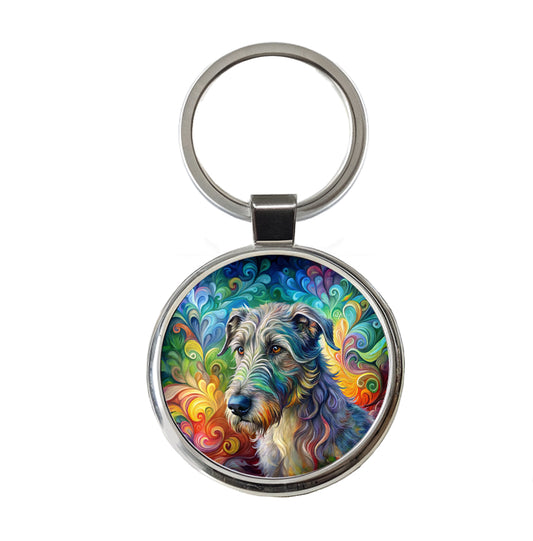 Irish Wolfhound Dog Abstract Art Round Metal Keychain