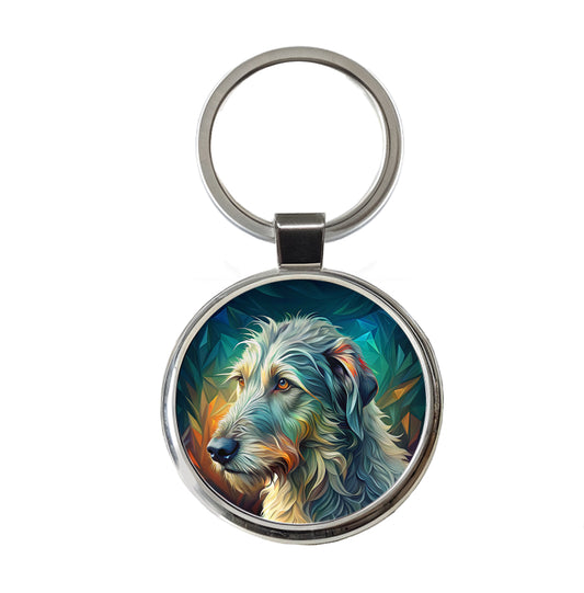 Irish Wolfhound Dog Abstract Stylized Art Round Metal Keychain