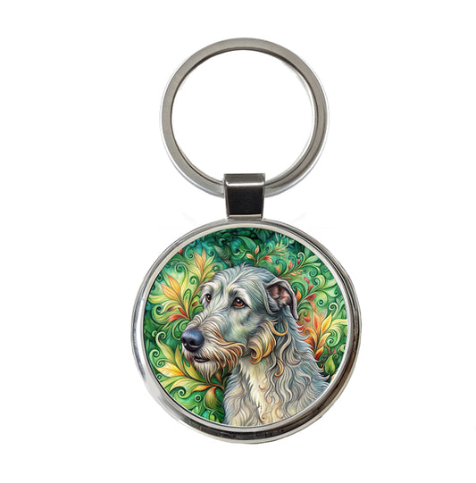 Irish Wolfhound Dog Art Nouveau Round Metal Keychain