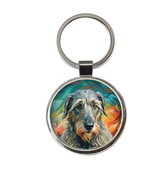 Irish Wolfhound Dog Contemporary Art Round Metal Keychain