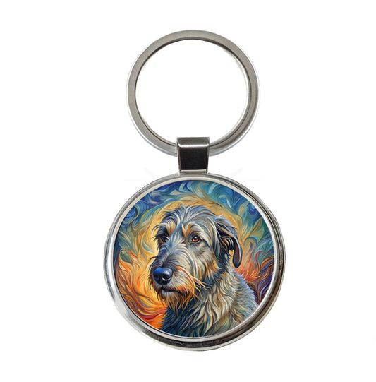 Irish Wolfhound Dog Expressionism Art Round Metal Keychain