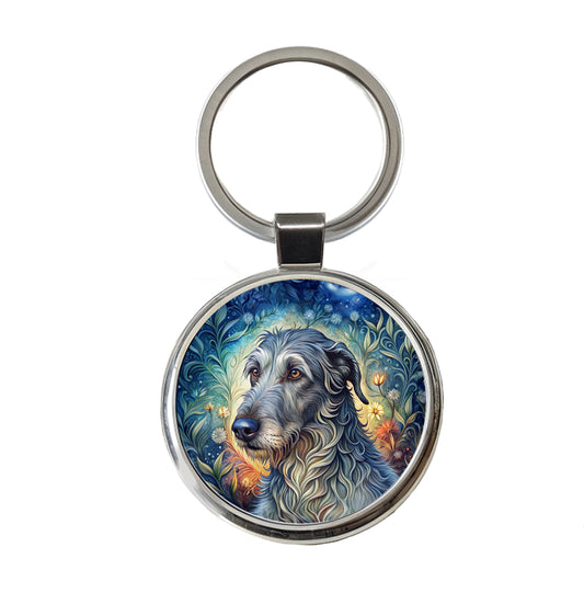 Irish Wolfhound Dog French Bohemian Art Round Metal Keychain