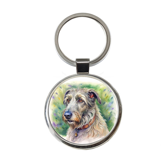 Irish Wolfhound Dog Illustration Round Metal Keychain