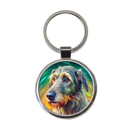 Irish Wolfhound Dog Pop Art Round Metal Keychain