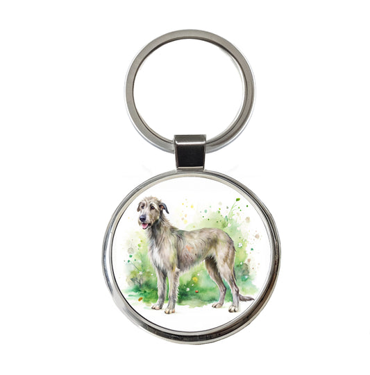 Irish Wolfhound Dog Watercolor Style Round Metal Keychain