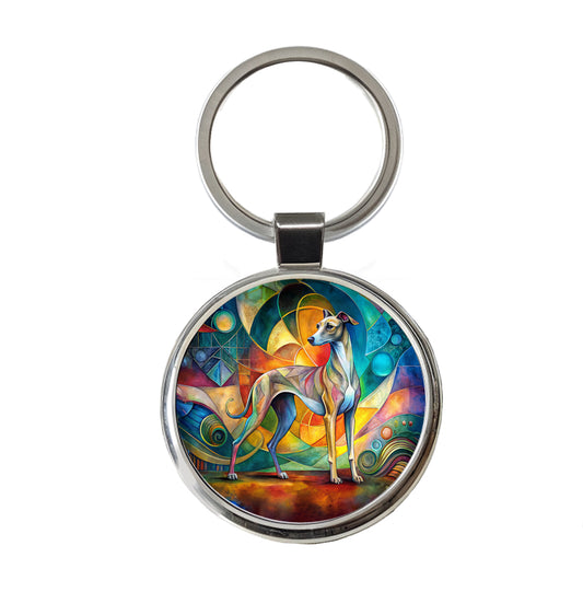 Italian Greyhound Dog Abstract Art Round Metal Keychain