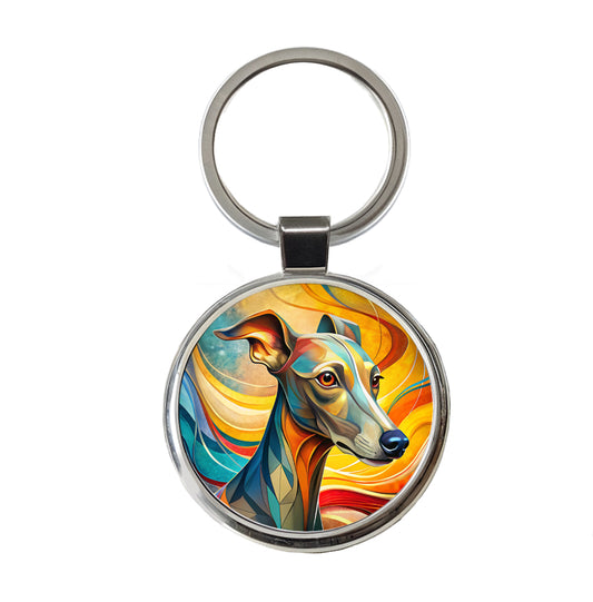 Italian Greyhound Dog Abstract Stylized Art Round Metal Keychain