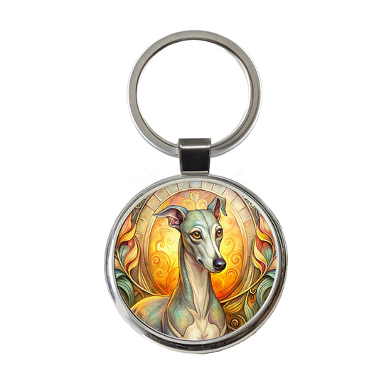 Italian Greyhound Dog Art Nouveau Round Metal Keychain