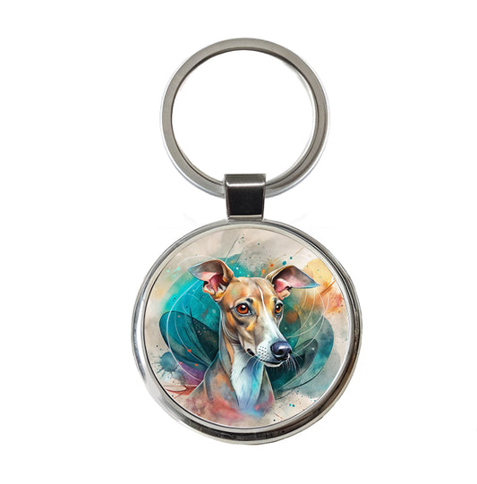 Italian Greyhound Dog Contemporary Art Round Metal Keychain