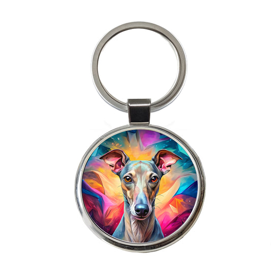 Italian Greyhound Dog Pop Art Round Metal Keychain