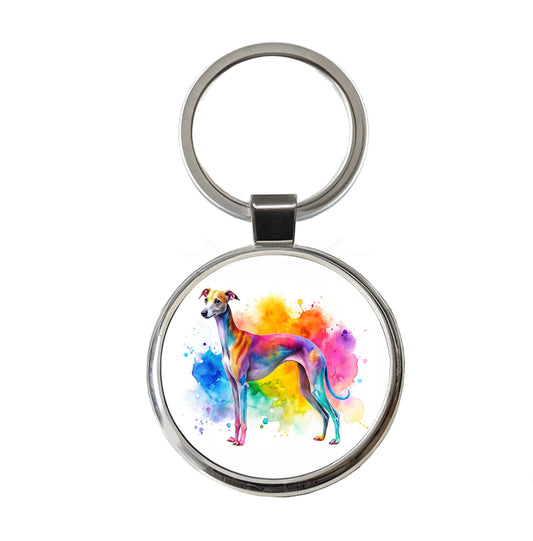 Italian Greyhound Dog Watercolor Style Round Metal Keychain