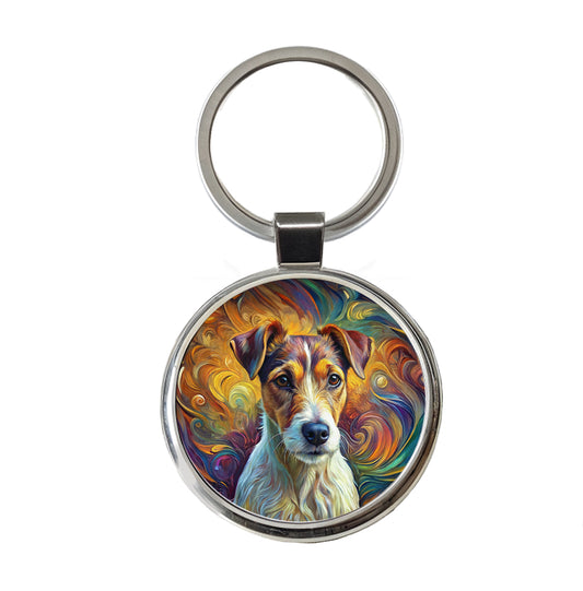 Jack Russell Terrier Dog Abstract Art Round Metal Keychain